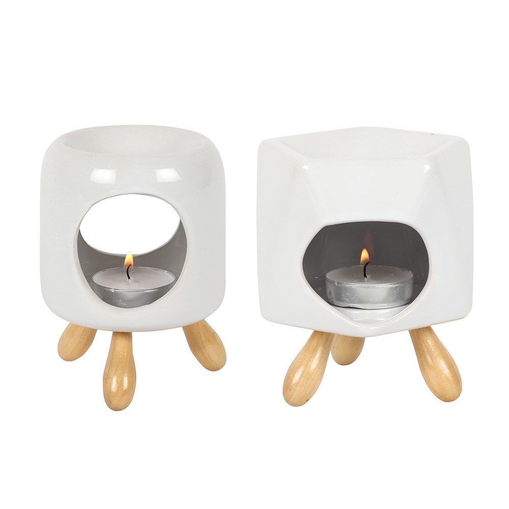 White Oil Burner with Wooden Legs