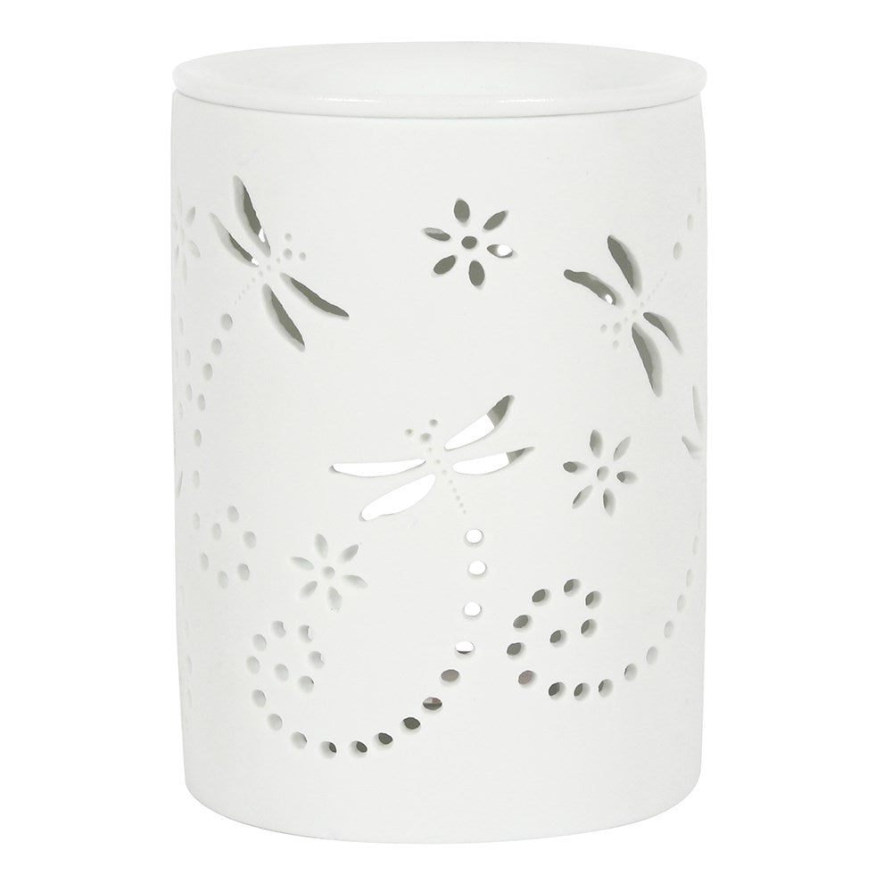 White Cut Out Dragonfly Oil Burner