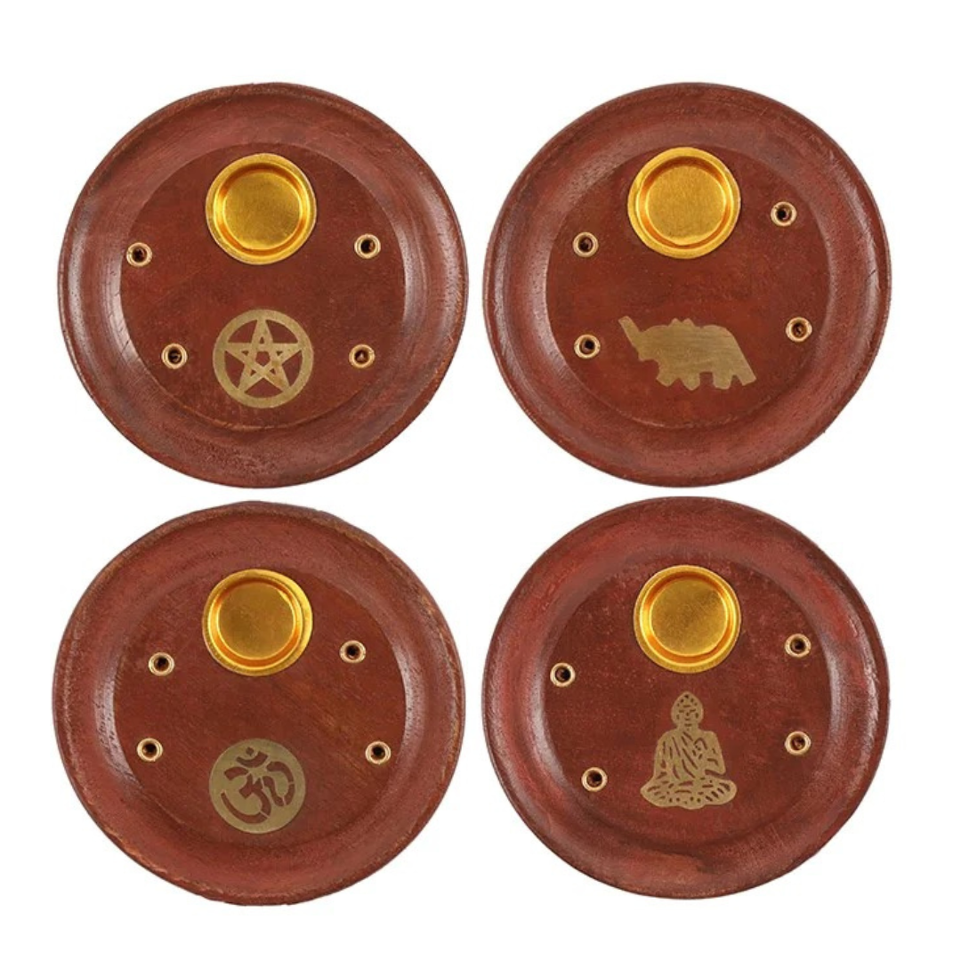 Round Wooden Incense Stick and Cone Holder